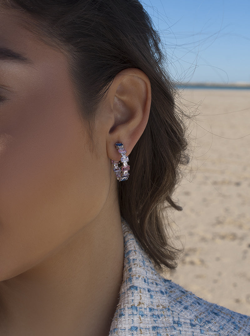 Pendientes aros con piedras de colores azules y morados