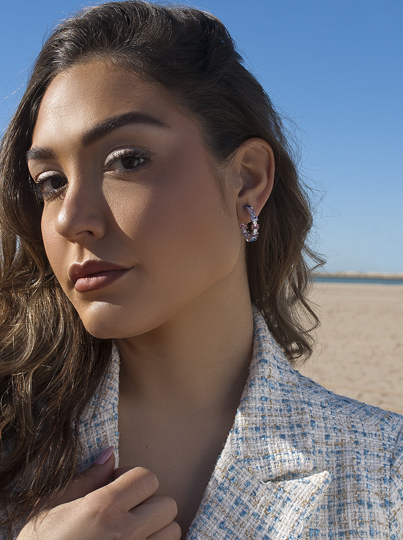 Pendientes aros con piedras de colores azules y morados