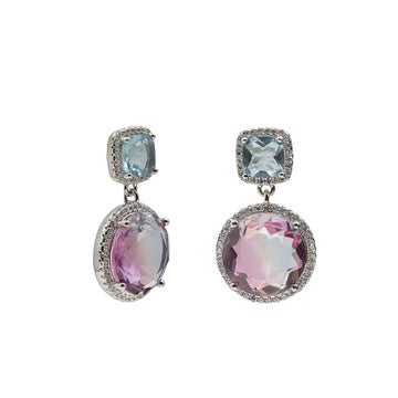 Pendientes de piedras de colores en tonos azul y fucsia