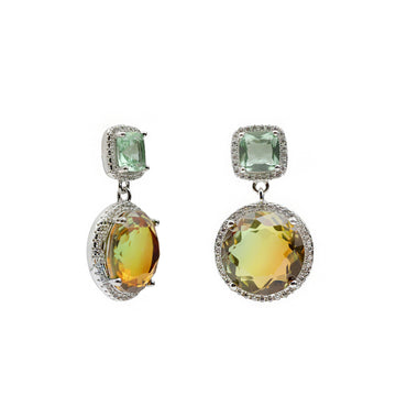 Earrings with colorful stones in shades of green and orange