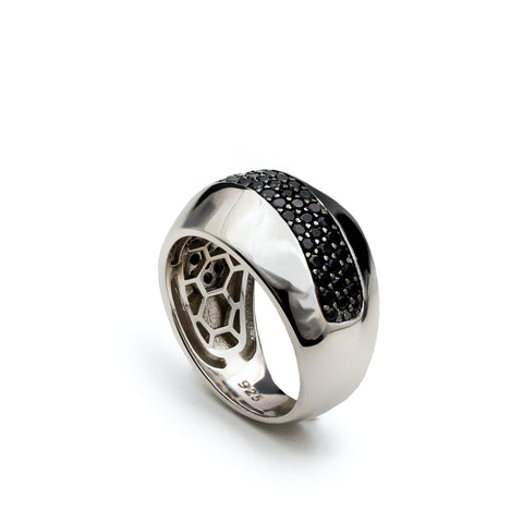 larges  baguesargent avec rail zircons noir