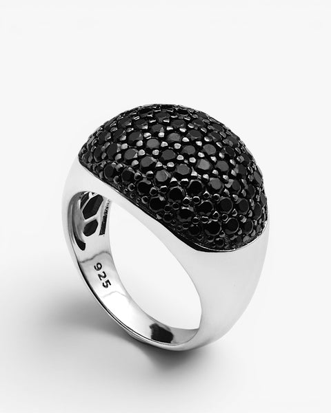 Oval-shaped zircon rings in black.