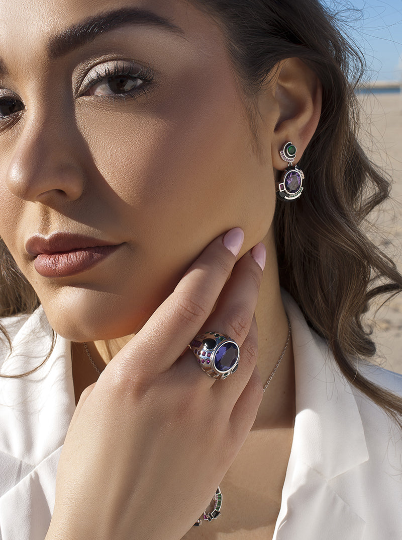 Anillo con piedras de colores multicolor diseño chaos