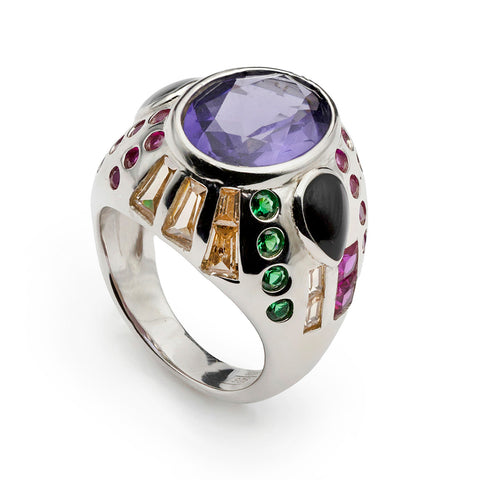 Ring with multicolored stones, chaos design
