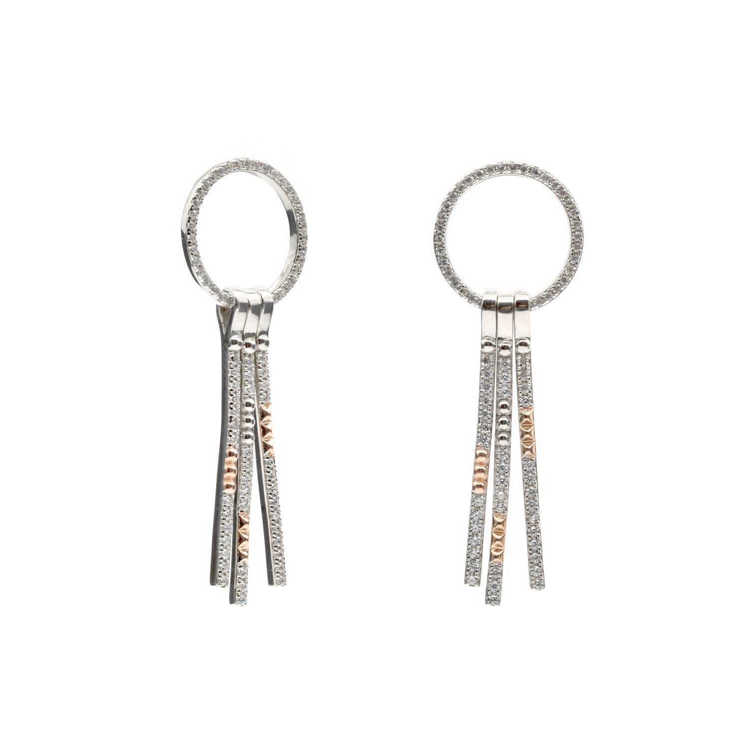 Boucles d'oreillescirculaire  bicolore avec lignes pendentifs