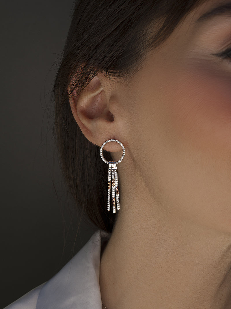 Boucles d'oreillescirculaire  bicolore avec lignes pendentifs