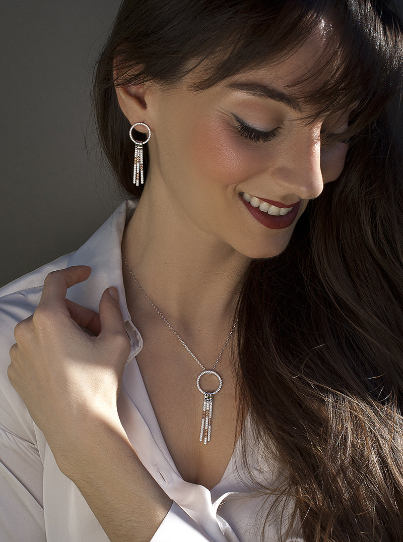 Boucles d'oreillescirculaire  bicolore avec lignes pendentifs