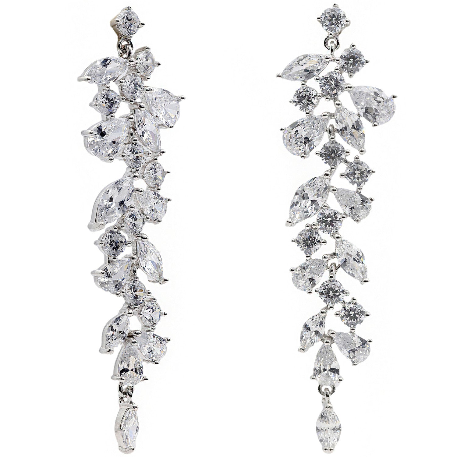 Pendientes novia largos de plata diseño floral