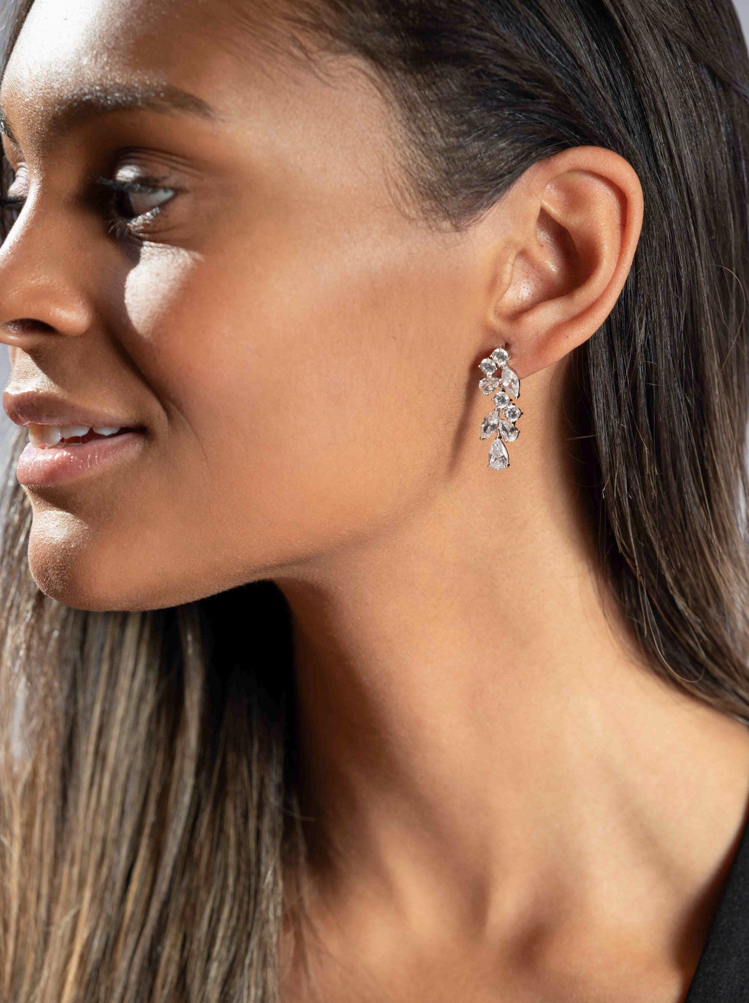 Bridal earrings with a cascading floral design