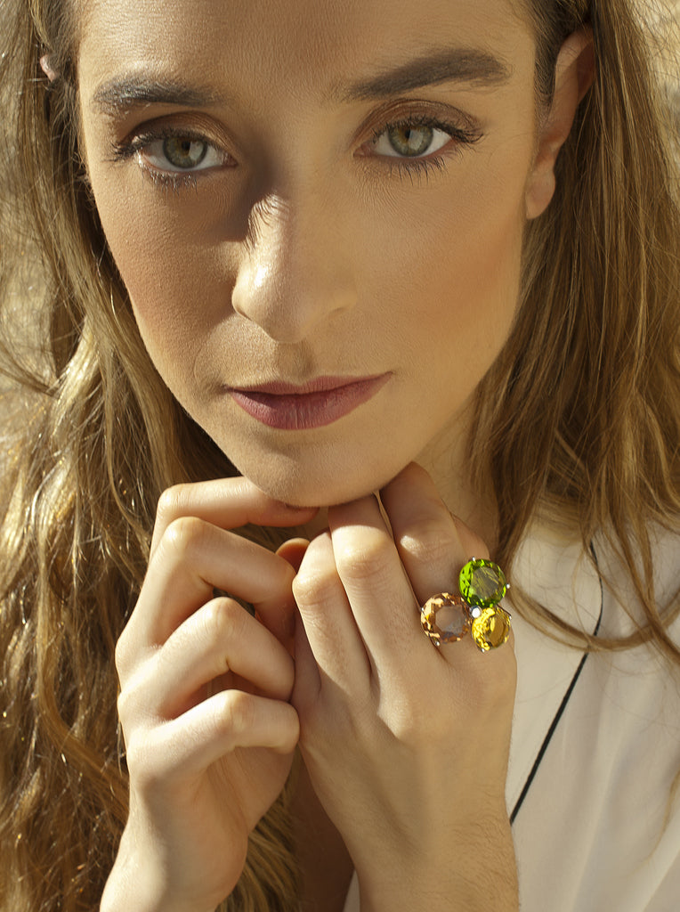 Silver ring with three stones in earth tones