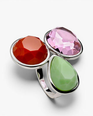 Anillo de plata con tres piedras en tonos vibrantes