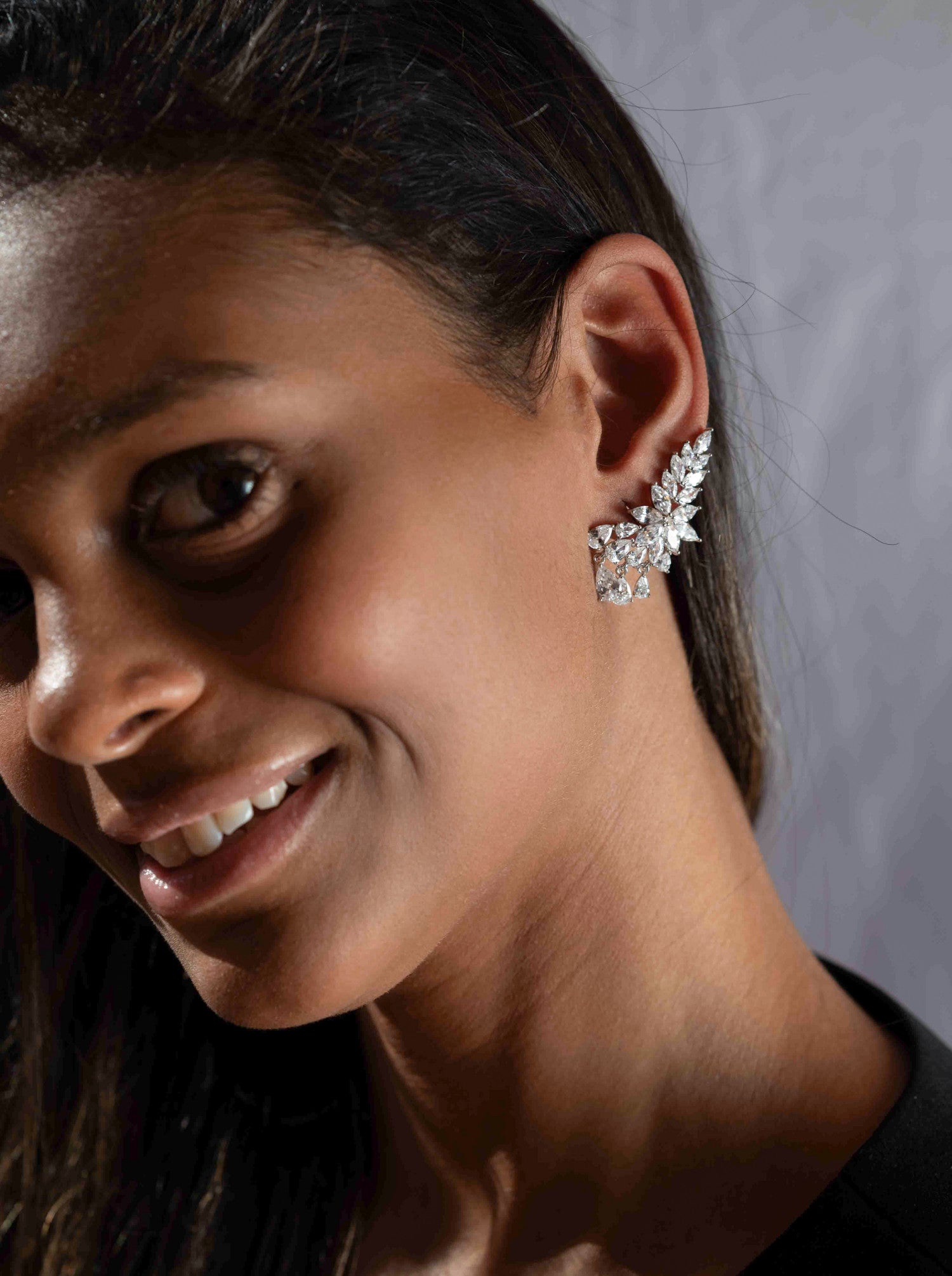 Floral style climber earring with cubic zirconia