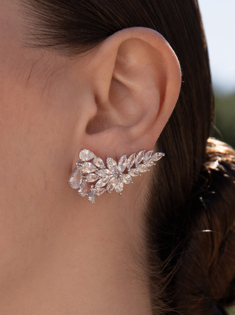 Floral style climber earring with cubic zirconia
