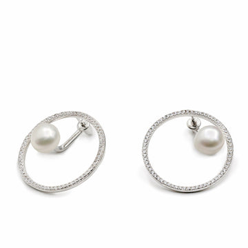 Pendientes perla central diseño circular con circonitas