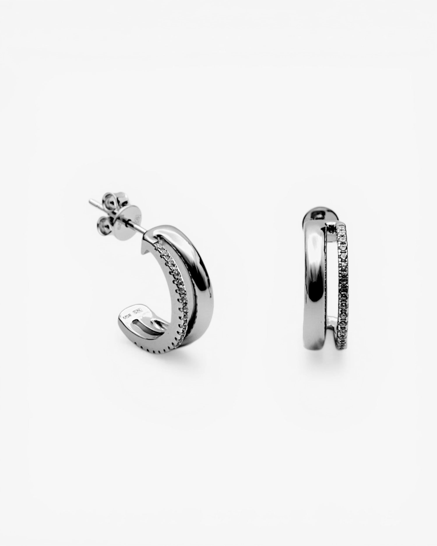 Boucle d'oreille double créole avec zircon cubique