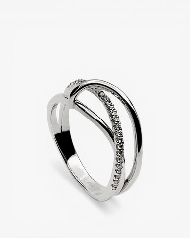 Anillo de plata railes finos con circonitas