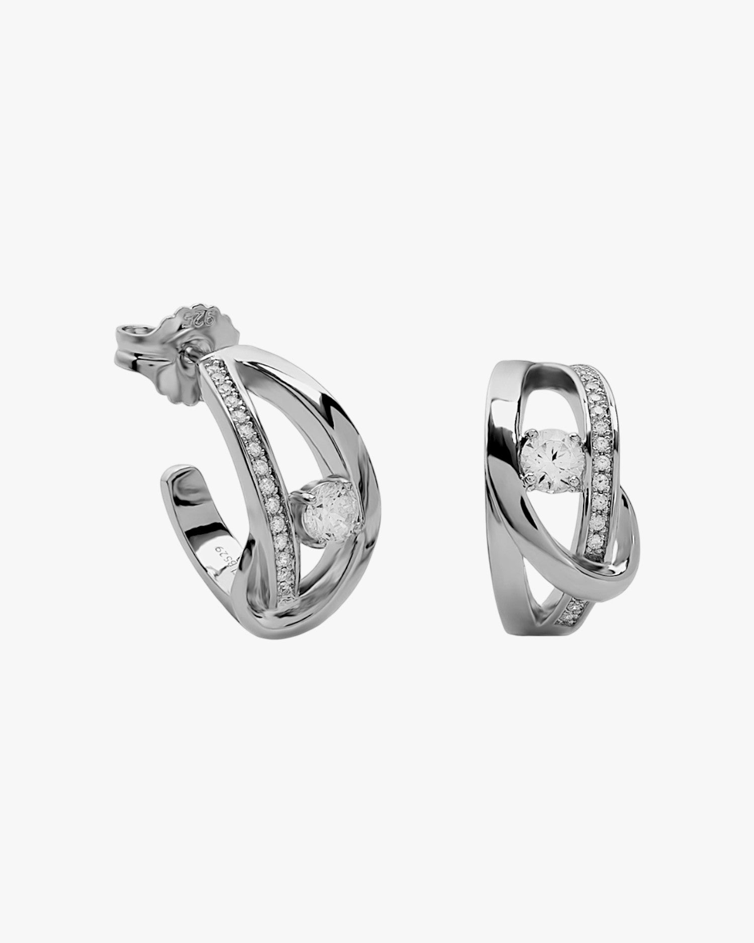 Pendientes aro con circonita central y mini circonitas laterales