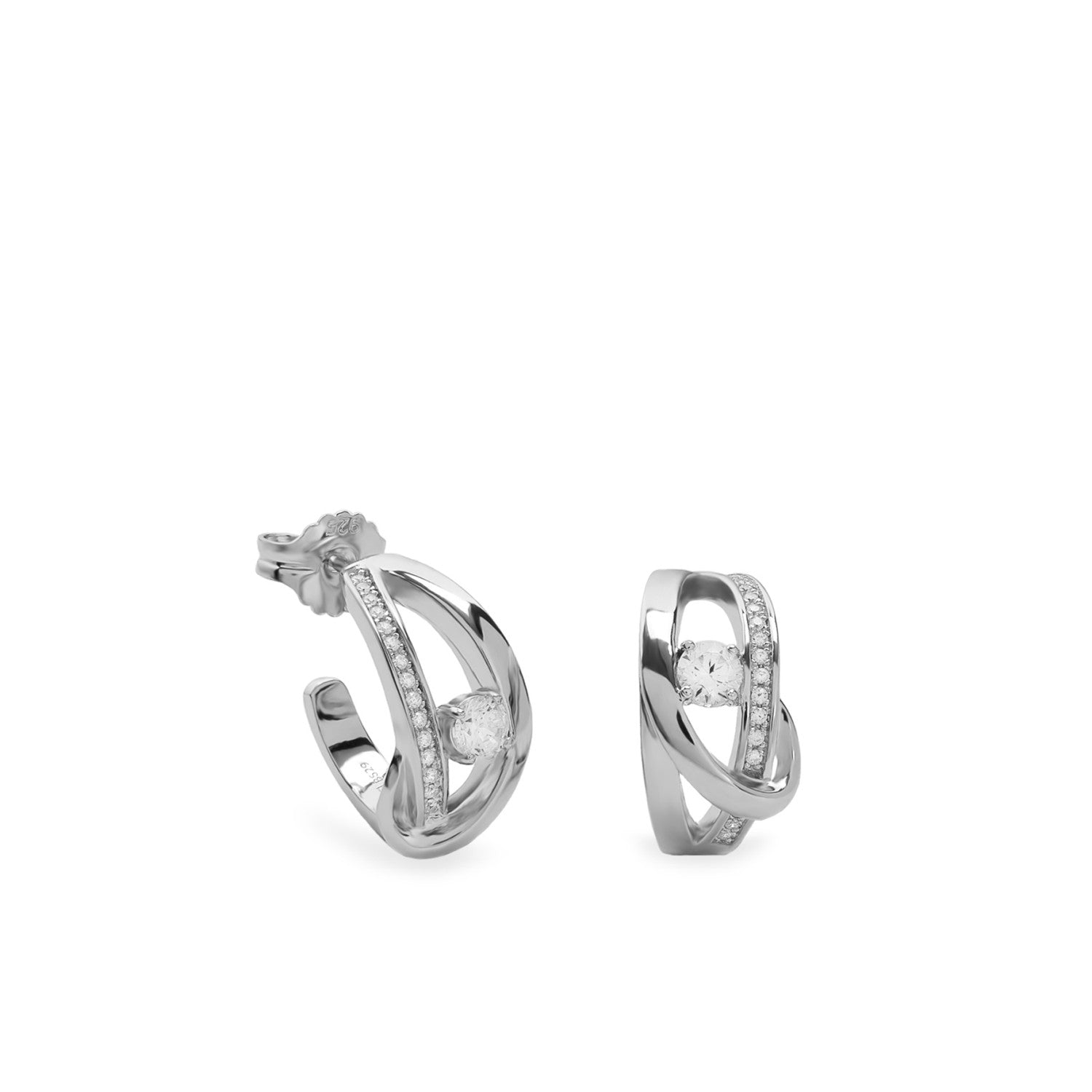 Boucles d'oreillesavec zircon central et mini zircon zircons côtés