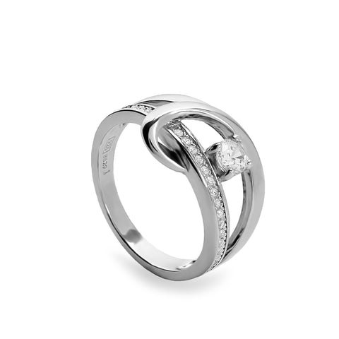 Anillos criconitas de plata con circonita central diseño enredado