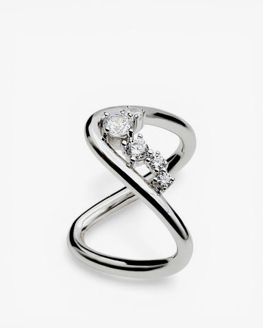 Curved silver ring with cubic zirconia