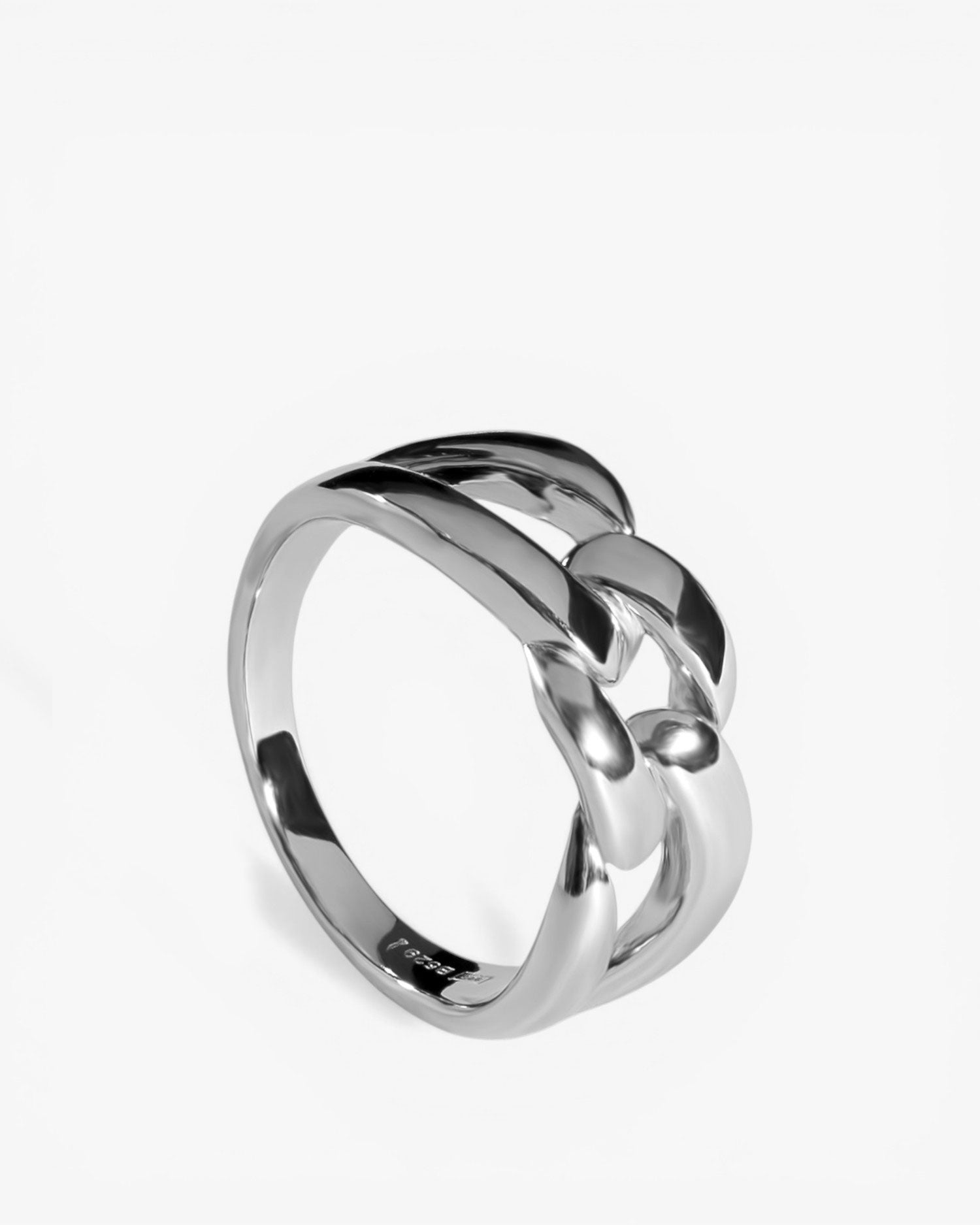 Silver link-shaped designer rings