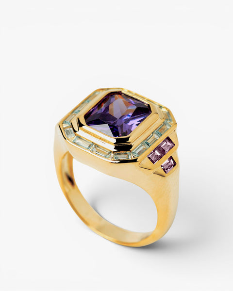 Anillos con piedras tono púrpura en talla radiante