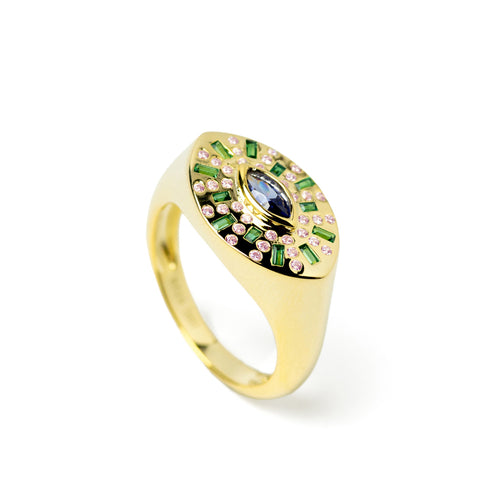 Anillos con piedras tono zafiro en talla marquesa