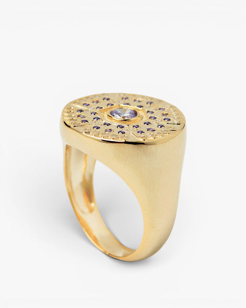 Anillos con piedras tono púrpura diseño redondo