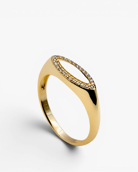 Fine silver signet-style rings with gold-plated cubic zirconia