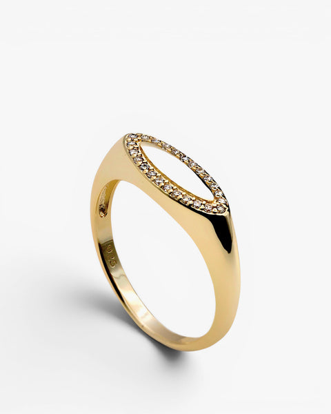 Anillos finos de plata estilo sello con circonitas en dorado