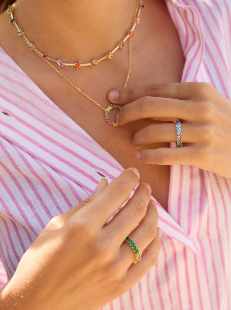 Anillos con piedras en tonos azules talla baguette