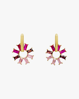 Silver earrings with colored stones in pink tones