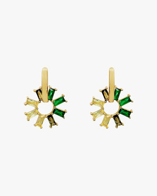 Earrings with colored stones in shades of green