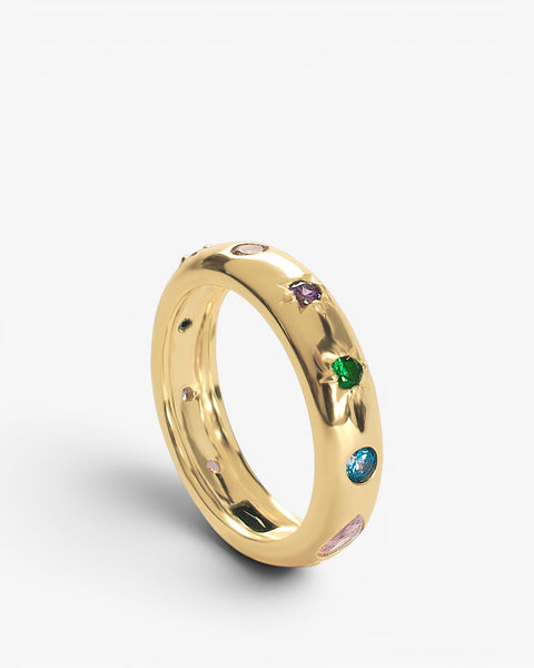Anillo de plata bañados en oro con gemas de colores