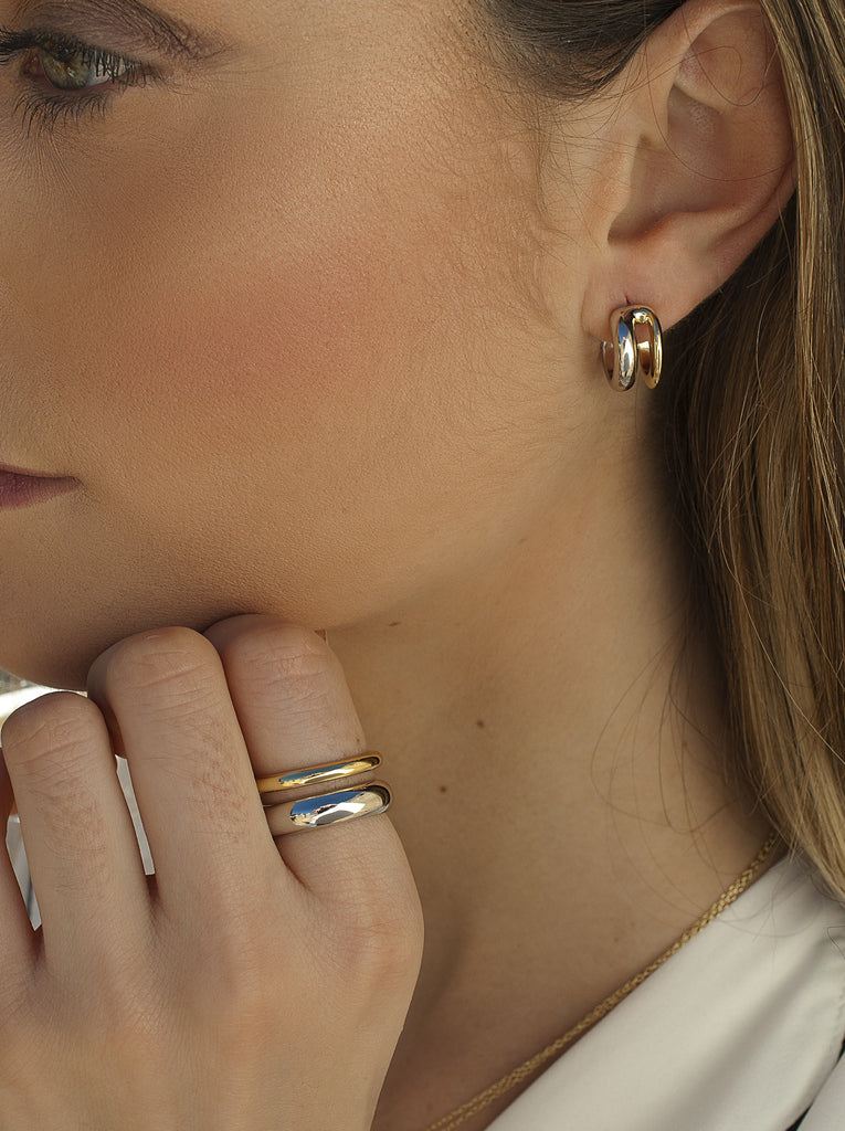 Pendientes aro mini bicolor en plata