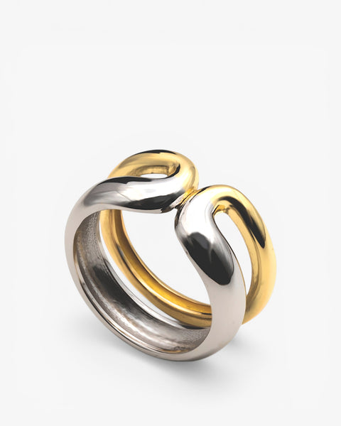 Bague en argent bicolore entrelacée