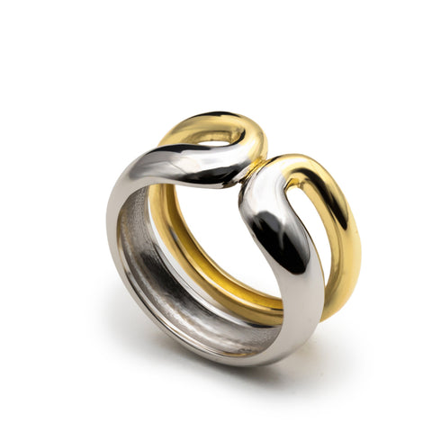 Anillo bicolor en plata entrelazado