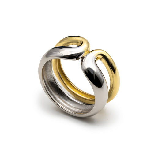 Anillo bicolor en plata entrelazado