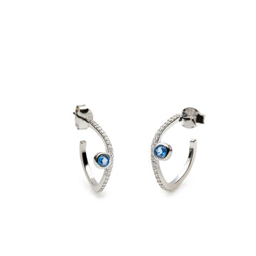 Pendientes de aro elegantes en plata con circonitas y piedra azul