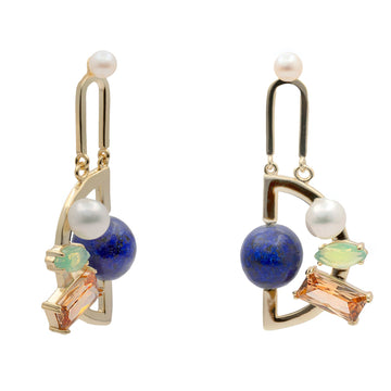 pendientes de plata dorados con piedras multicolores y perlas