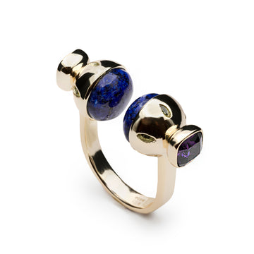 Anillo de diseño con piedras naturales lapislázuli