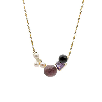 Necklaces with stones in shades of purple and black