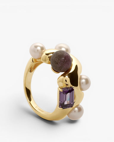 Anillos de diseño con piedras en tonos morados