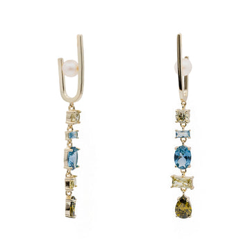 Pendientes largos diseño cascada de piedras de colores