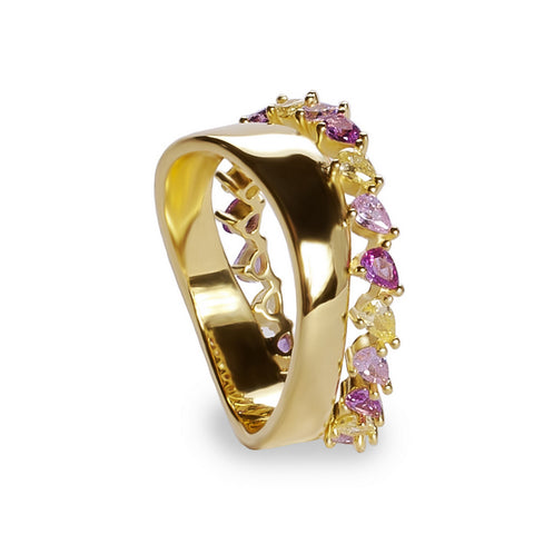 Rings with pink-toned stones, intertwined design