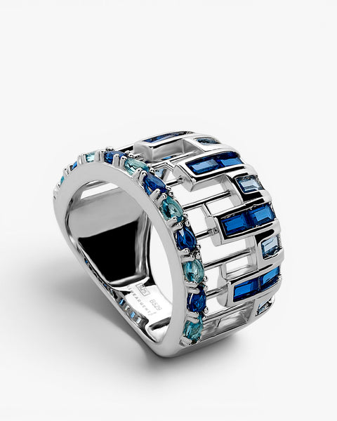 Anillos con piedras de tonos azules talla baguette