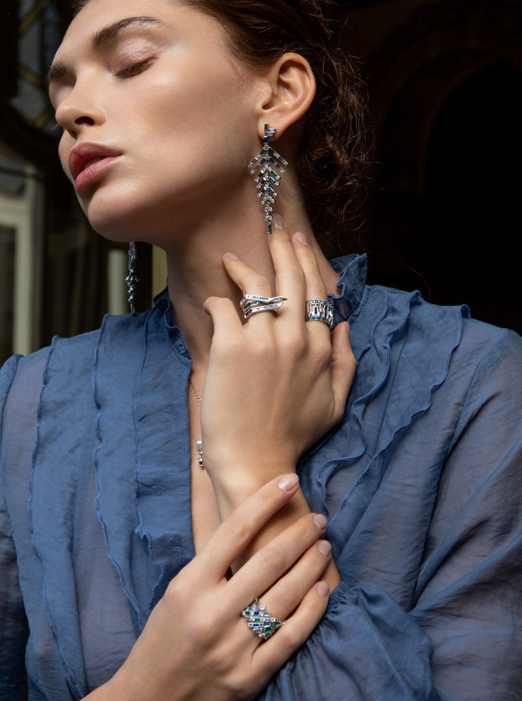 Anillos con piedras de tonos azules talla baguette