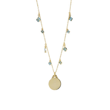 Collar de plata de ley 925 con medalla redonda y cristales azules