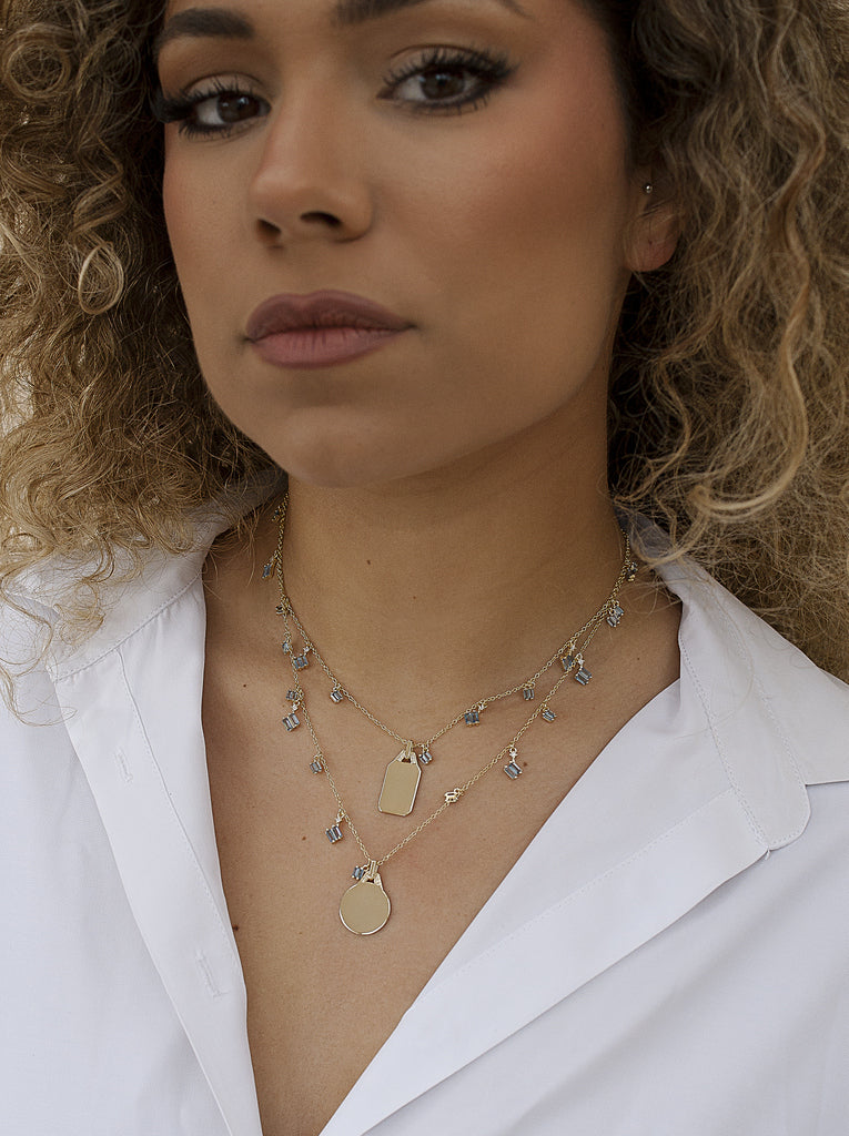 Collar de plata de ley 925 con medalla redonda y cristales azules