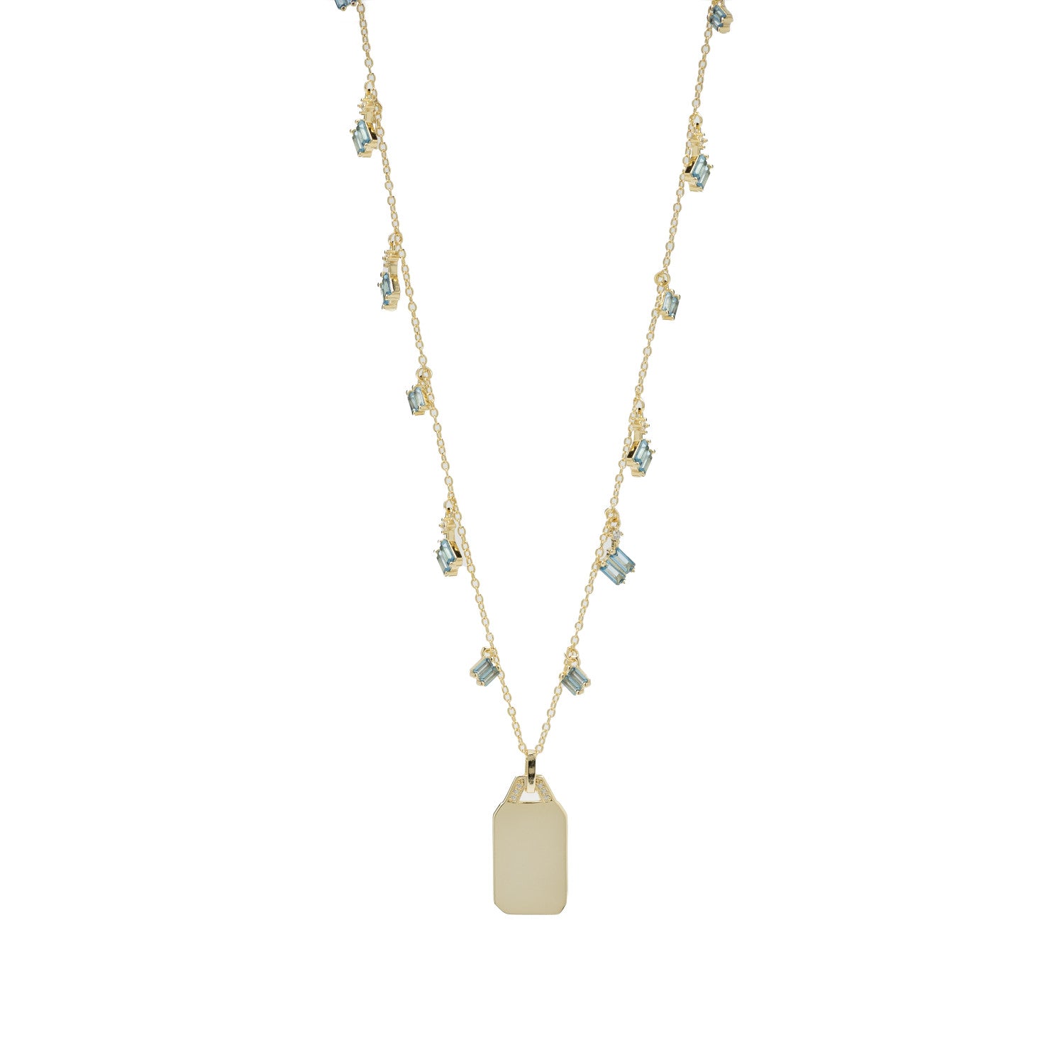 Collar de plata de ley 925 con placa rectangular y cristales azules